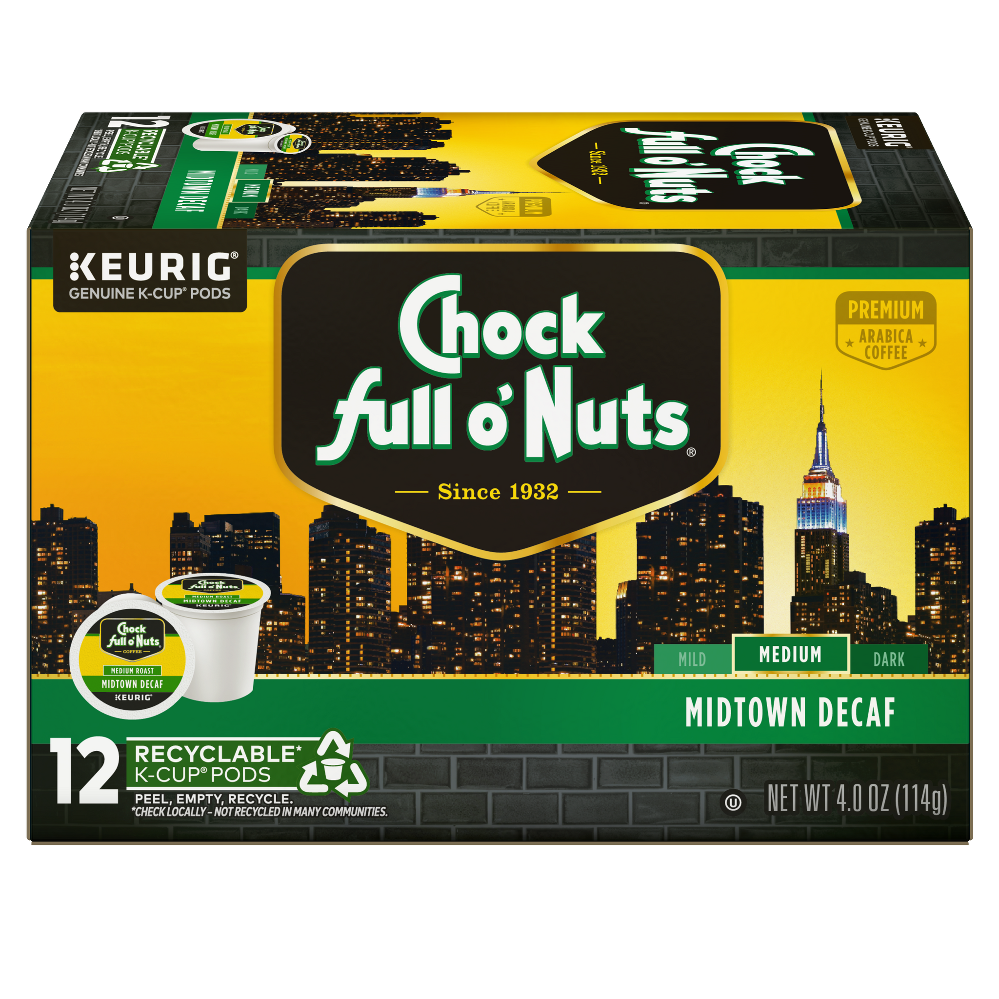 NEW-Chock full o'Nuts® K-Cup® Pods - Midtown Decaf - Medium Roast