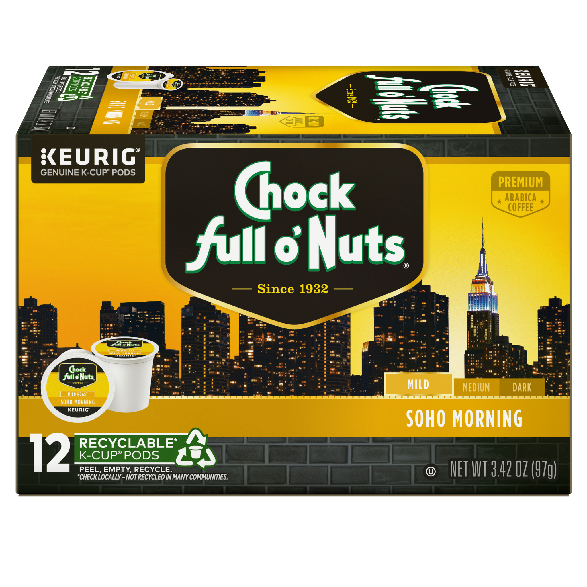 NEW-Chock full o'Nuts® K-Cup® Pods - Soho Morning - Mild