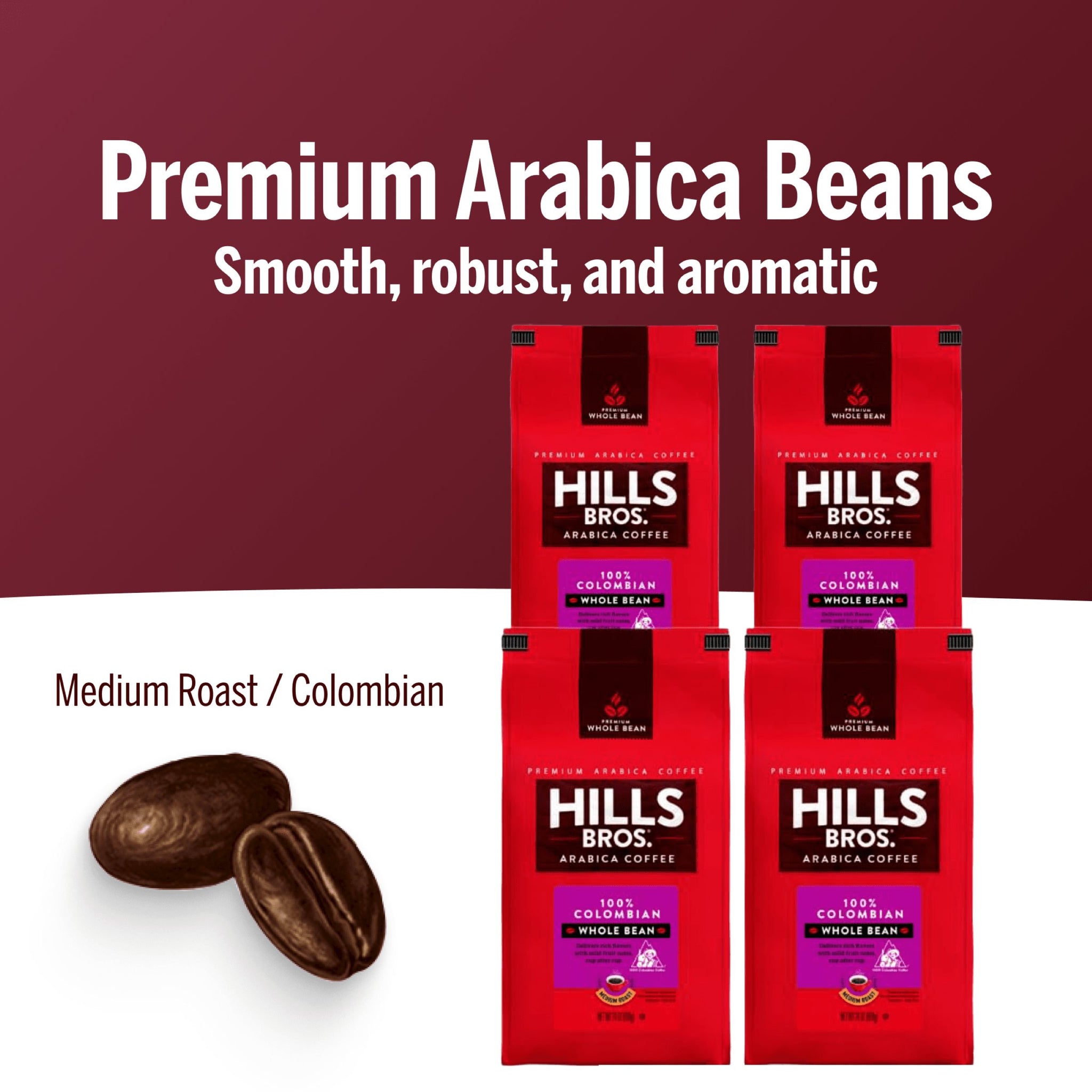 Hills Bros.® Coffee - 100% Colombian - Medium Roast - Whole Bean