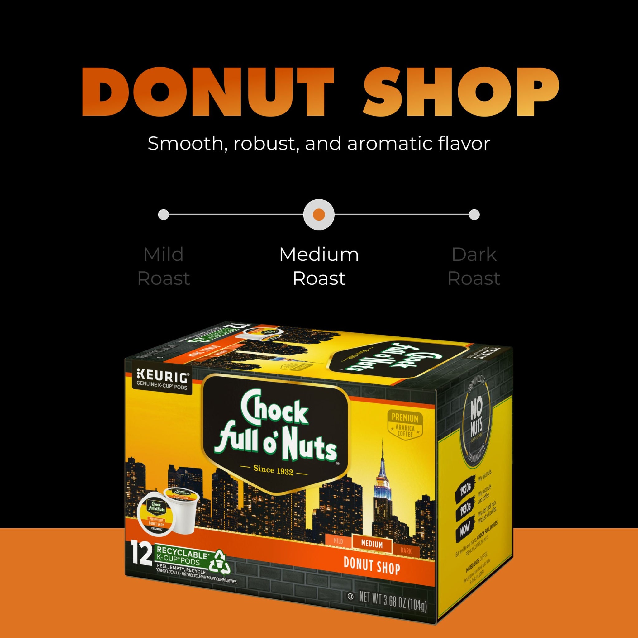 NEW-Chock full o'Nuts® K-Cup® Pods - Donut Shop - Medium Roast