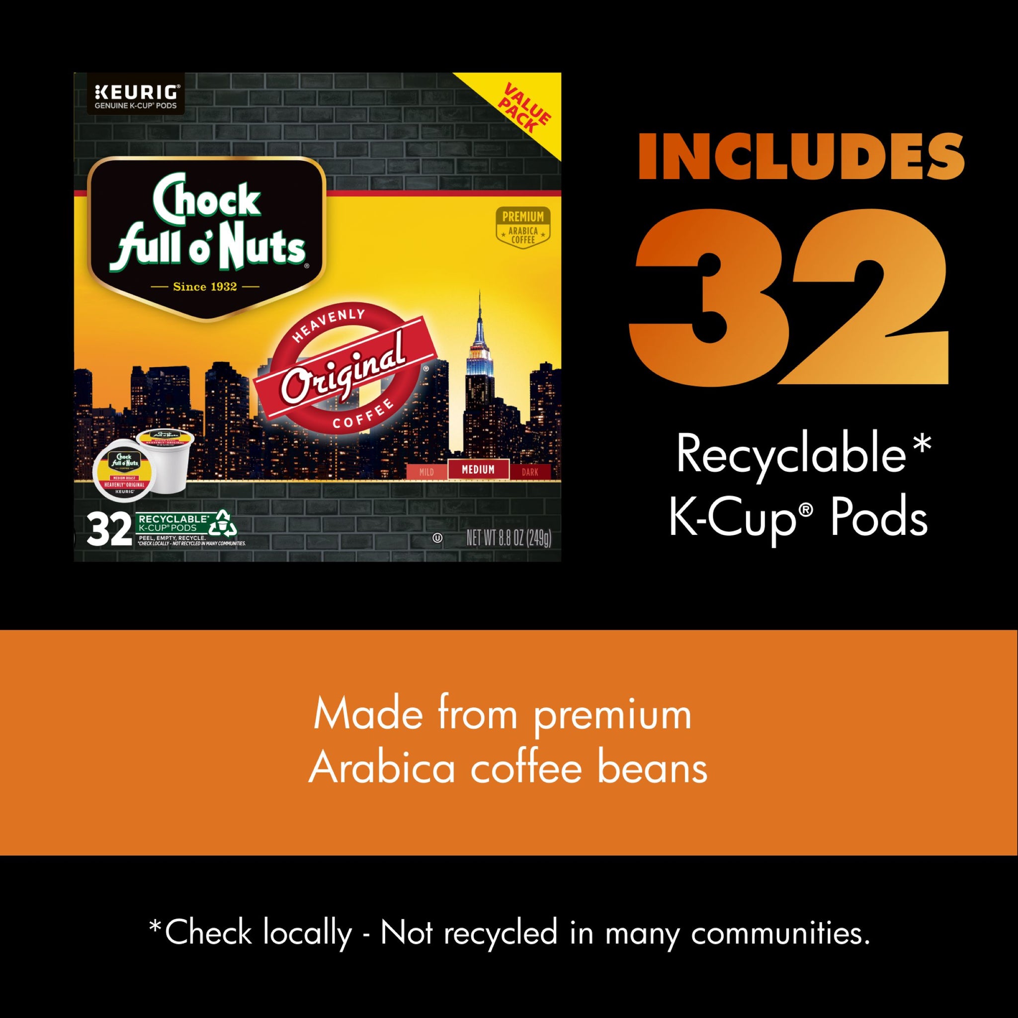 NEW-Chock full o'Nuts® K-Cup® Pods - Heavenly Original - Medium