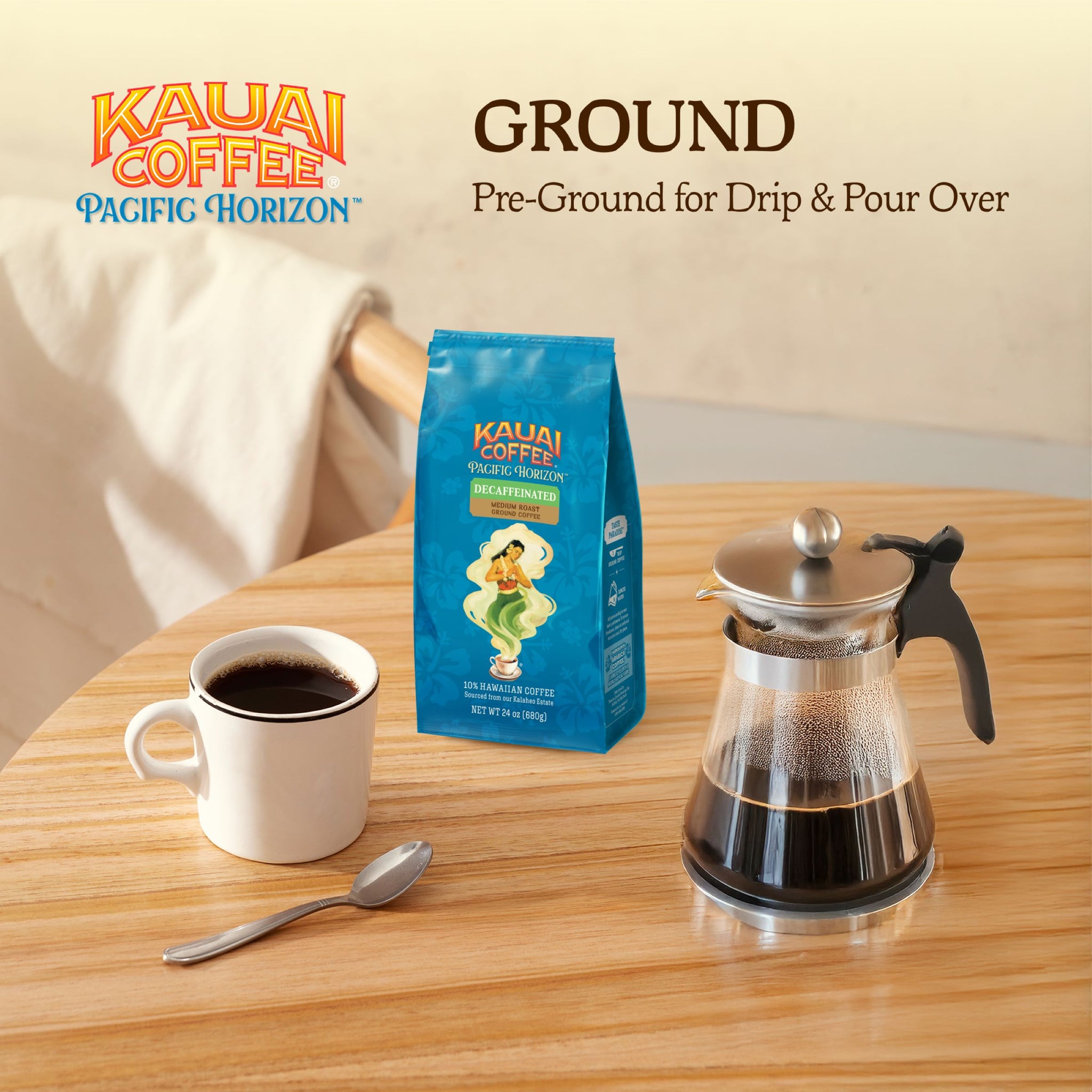 カフィーコーヒー Kauai Coffee® Pacific Horizon- Decaf - Medium Roast - Ground